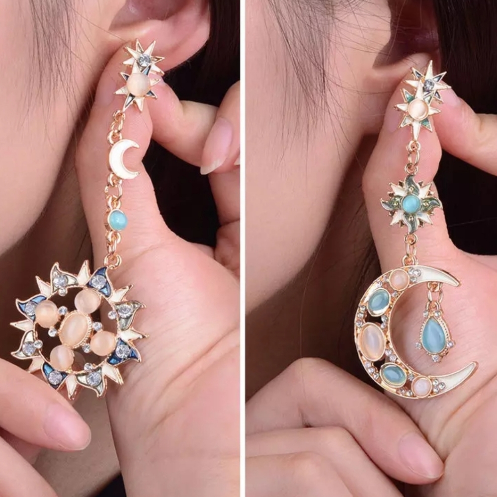 LAST PAIR Sun and Moon drop earrings - Picture 3 of 5